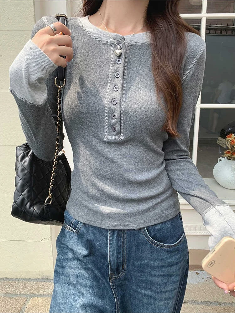Embroidery A - เสื้อยืด Y2K ลายปะติดปะต่อ 2025, เสื้อครุ๊งจ์สีตัดกัน, เสื้อยืดลำลองทรงเข้ารูปสไตล์ฮาราจูกุสำหรับผู้หญิง