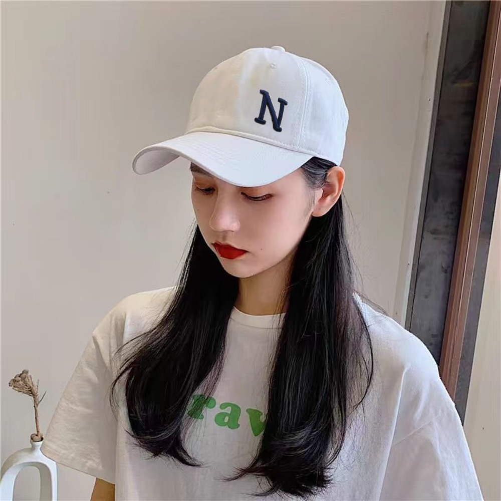 Embroidery Letter N - หมวกเบสบอลปักลายตัวอักษร N ใหม่ ผ้าฝ้ายนุ่ม ปรับขนาดได้ หมวกกันแดด