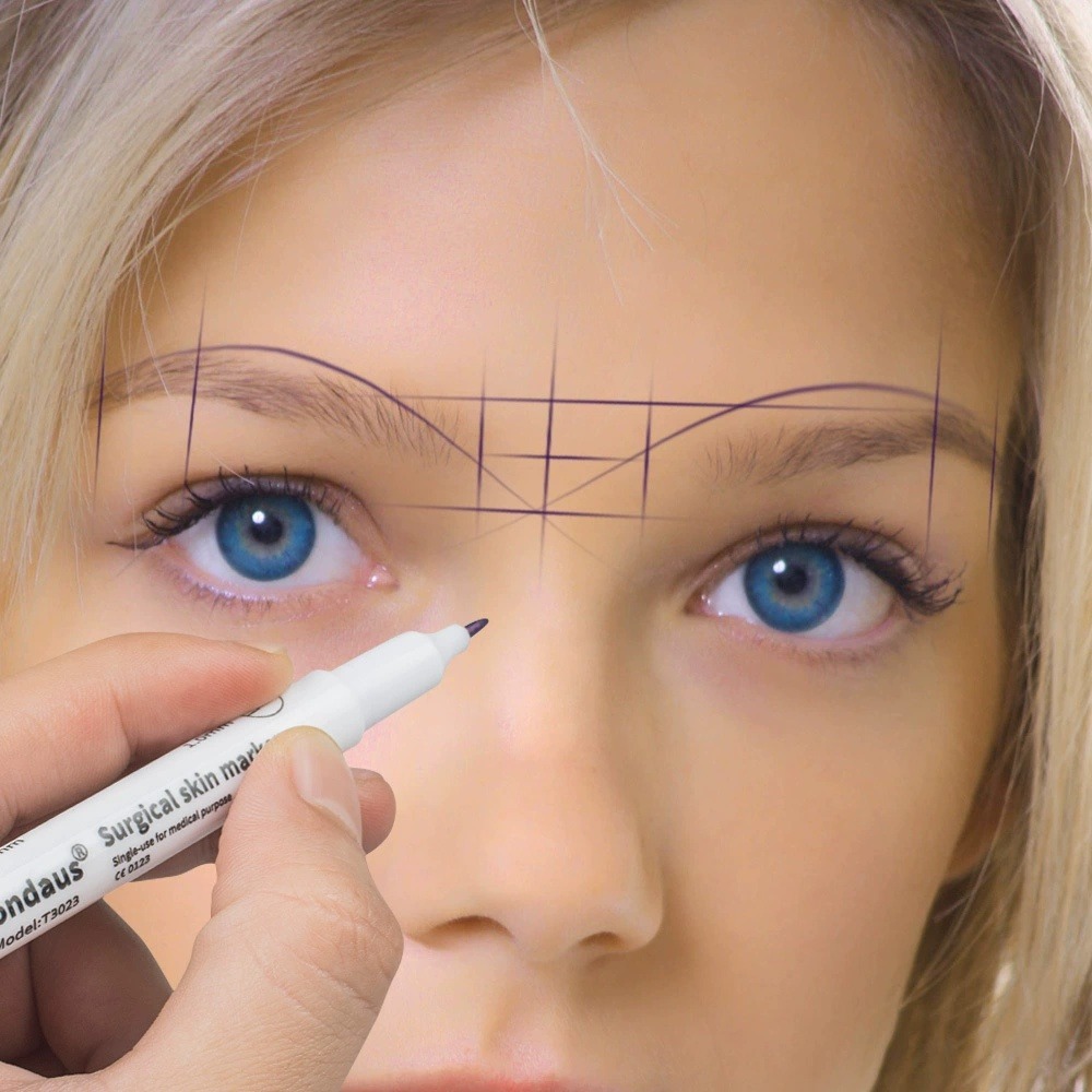 Embroidery Lips - ปากกาทำเครื่องหมายผิวหนังแบบปลอดเชื้อสำหรับการผ่าตัด ปากกาไมโครสแครปปิ้งสำหรับสักคิ้ว ปาก และผิวหนัง ปากกาสำหรับกำหนดตำแหน่งและวัดขนาด