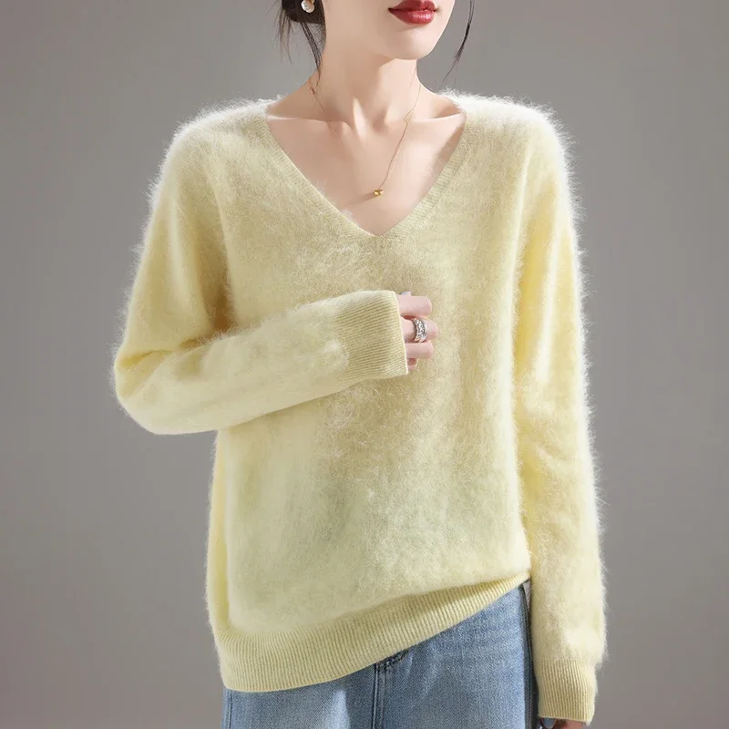Embroidery A - เสื้อสเวตเตอร์ขนแกะเมอริโนแท้ 100% สำหรับผู้หญิง ปี 2025 แบบถักหนา