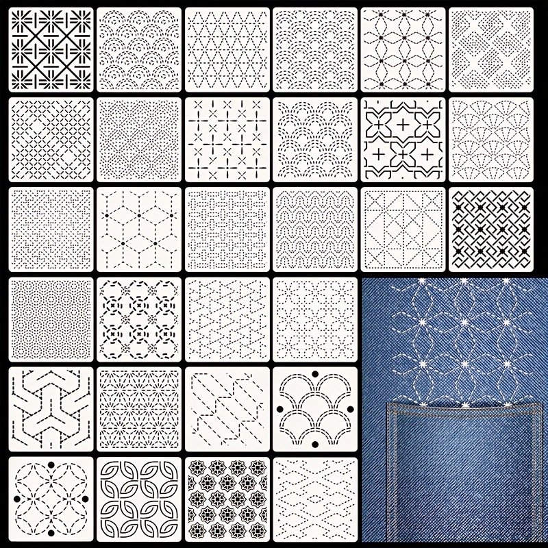 Embroidery Motif - แม่แบบงานปัก 30 ชิ้น ลายปัก DIY ลายเส้นเรขาคณิต