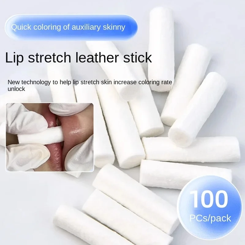 Embroidery Lips - 100PCS Disposable Lip Tattoo ผิวยืดผ้าฝ้ายพร้อมกล่องแต่งหน้ากึ่งถาวร Lip