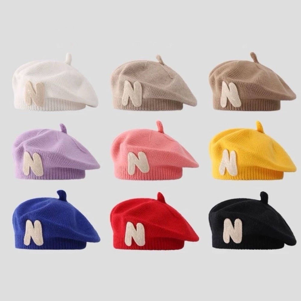 หมวกเบเร่ต์เด็กเล็กปักลายตัวอั - Embroidery Letter N บทวิจารณ์และราคา