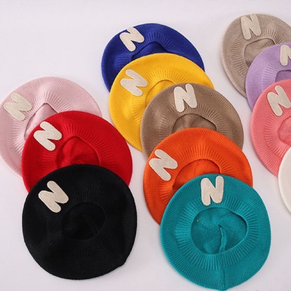 หมวกเบเร่ต์เด็กเล็กปักลายตัวอั - Embroidery Letter N บทวิจารณ์และราคา