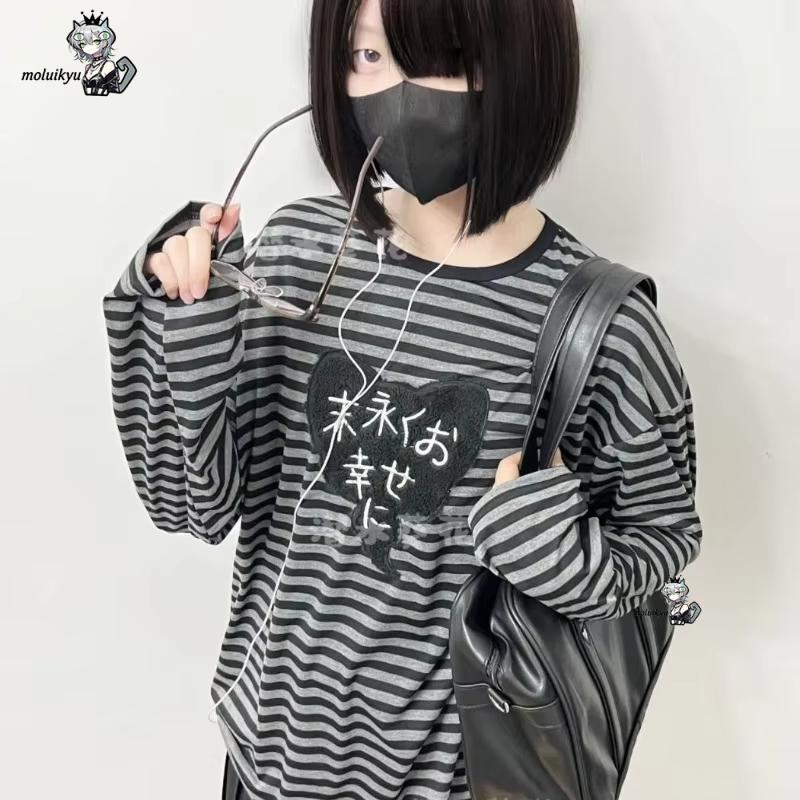 เสื้อยืดแขนยาวคอกลมสไตล์อเมริก - Embroidery A บทวิจารณ์และราคา