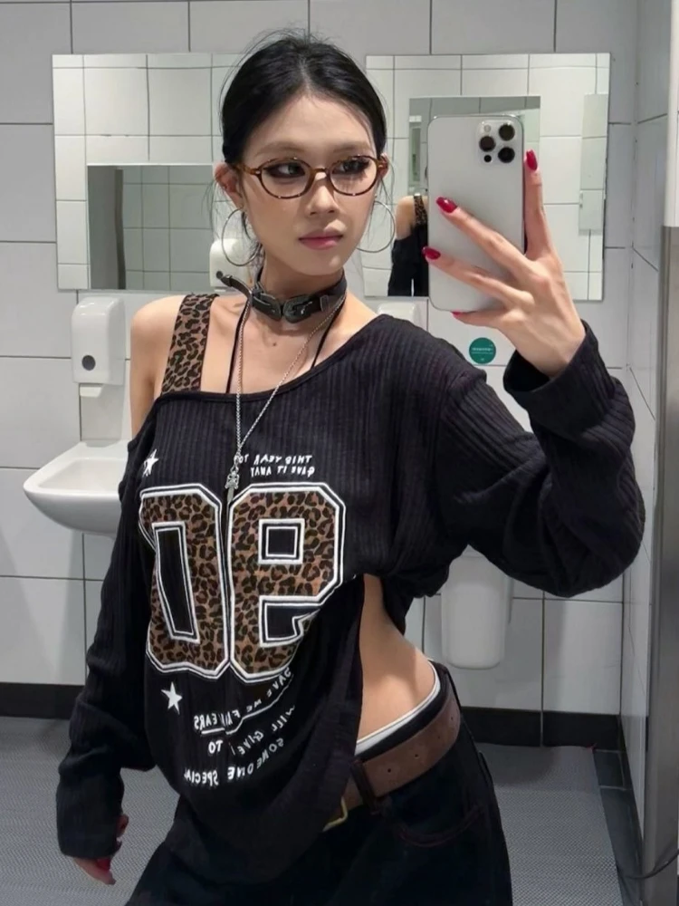 เสื้อยืดลายเสือดาวสไตล์ Y2K แบ - Embroidery A บทวิจารณ์และราคา
