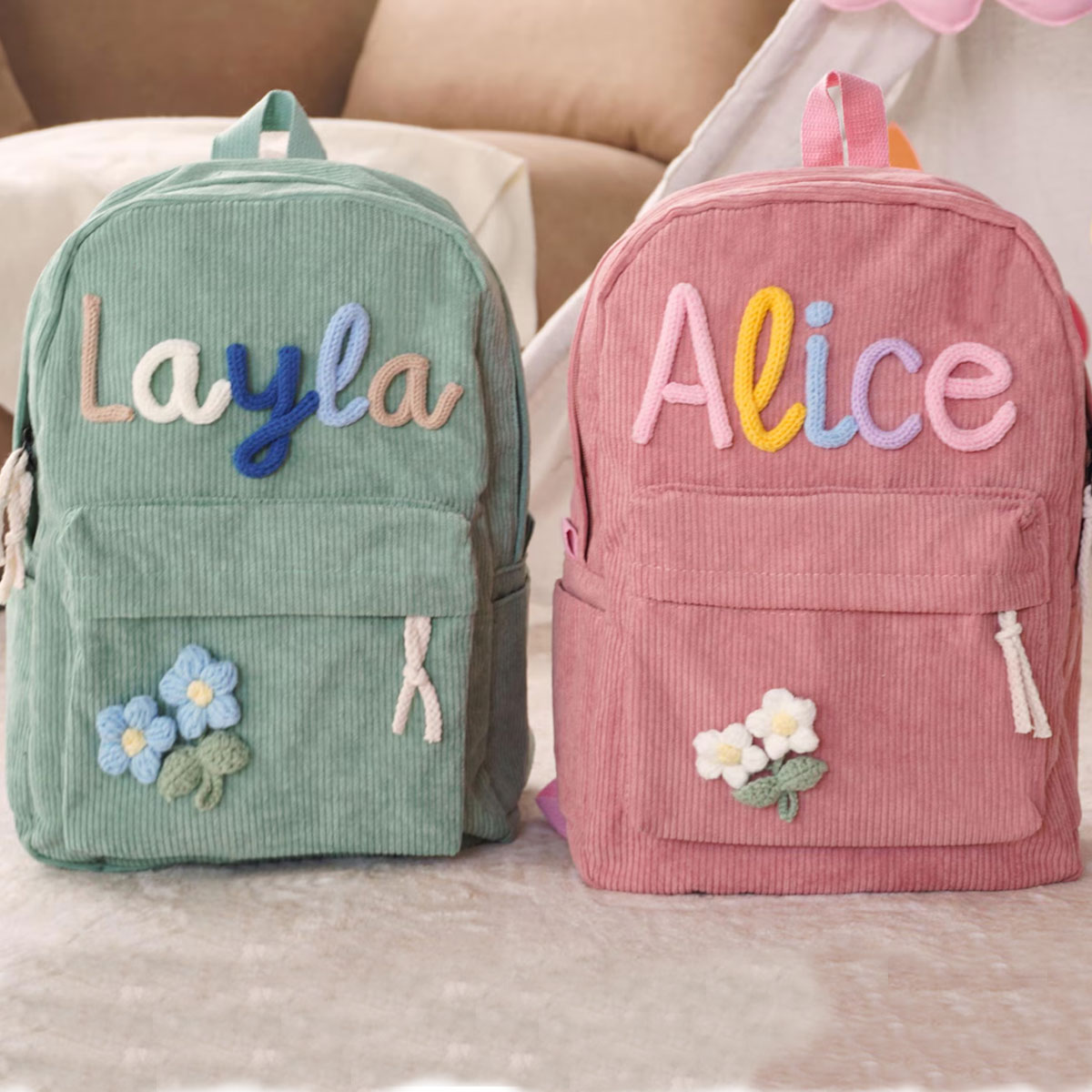 กระเป๋าเป้สะพายหลังผ้าลูกฟูกแบ - Embroidery Initials Designs บทวิจารณ์และราคา