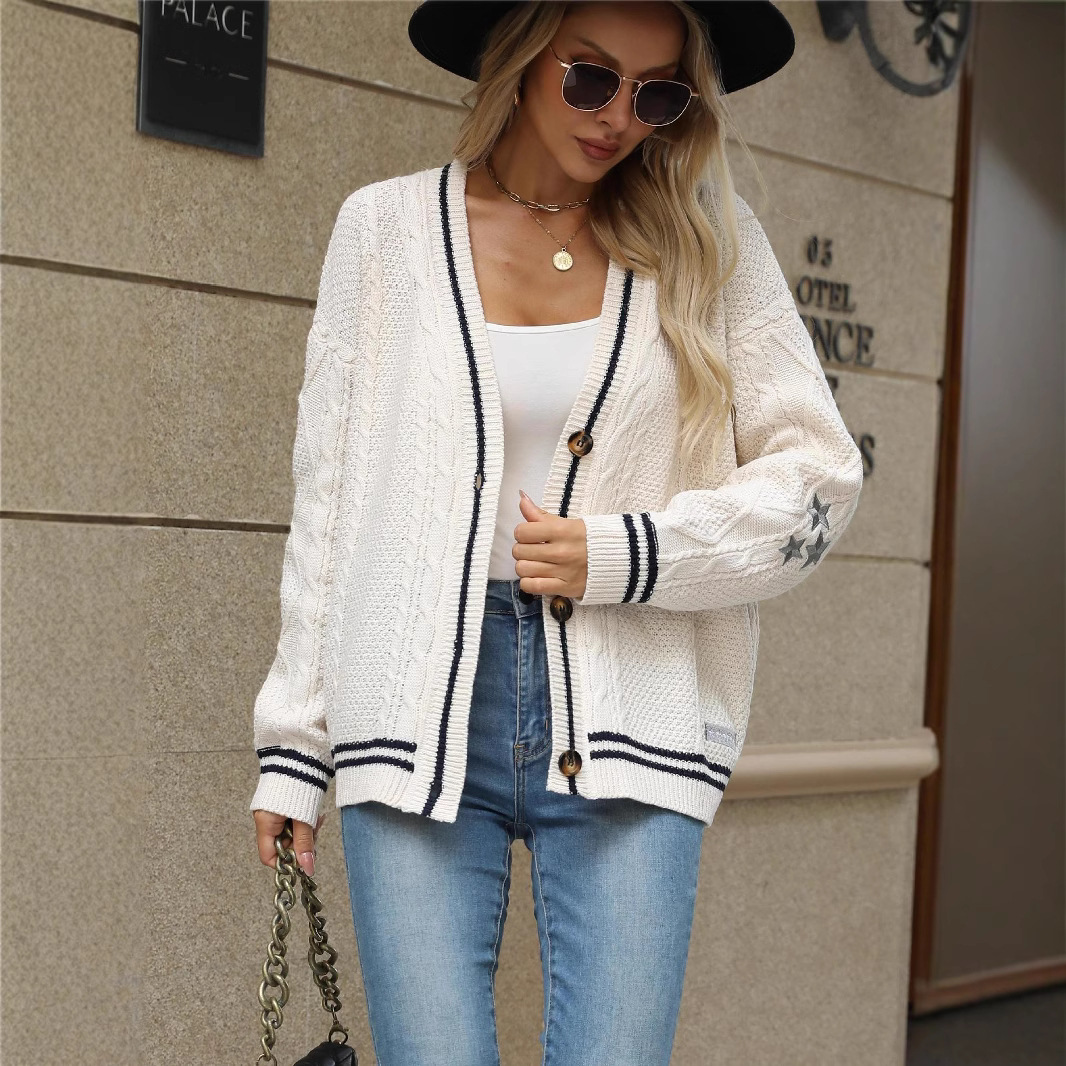 เสื้อคาร์ดิแกนถักลายวินเทจสำหร - Embroidery Letter N บทวิจารณ์และราคา