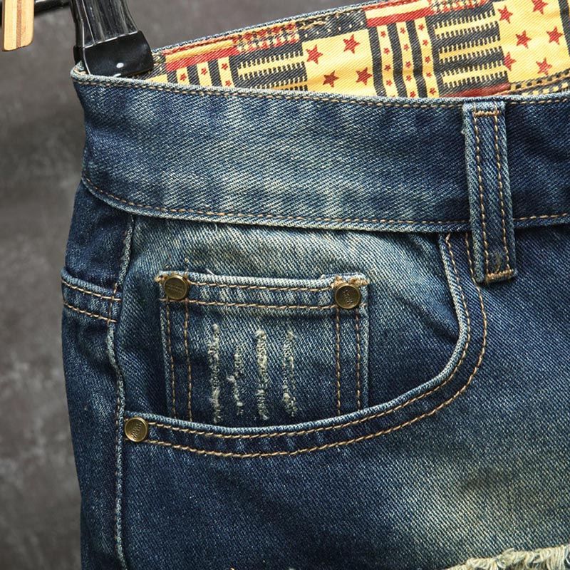 กางเกงยีนส์ขาสั้นผู้ชายสไตล์ยุ - Embroidery Motif บทวิจารณ์และราคา
