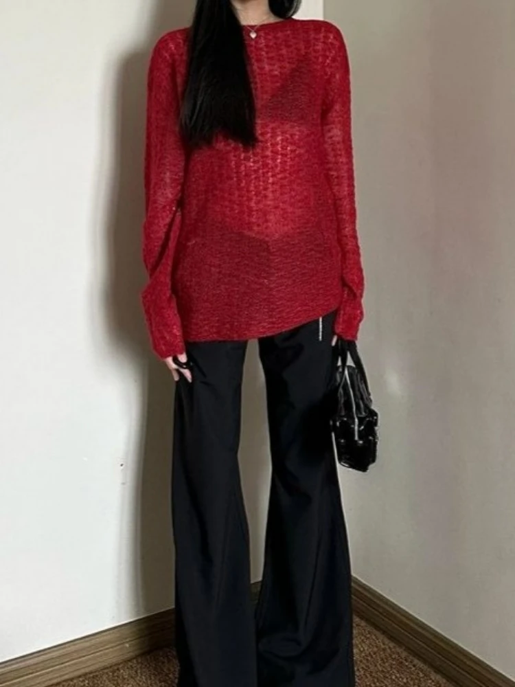 Y2K เสื้อยืดผู้หญิงถักแบบซีทรู - Embroidery A บทวิจารณ์และราคา